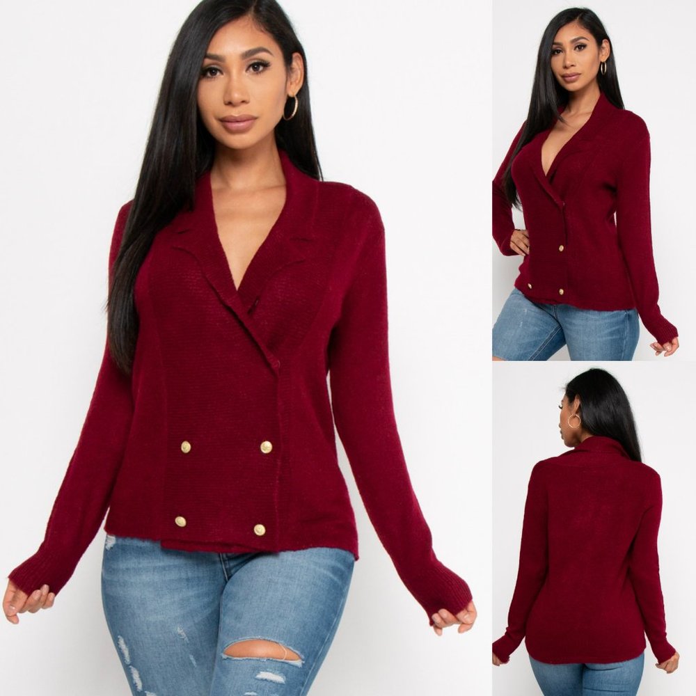 NWT LISSY warm wrap Sweater Blazer with front buttons, S,M,L,XL, Burgundy